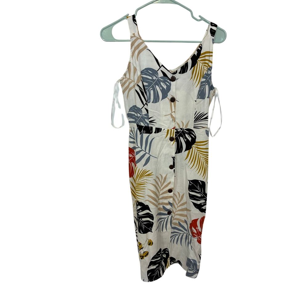 Monteau Tropical Print Linen Blend Midi Dress Resort Vacation Style S - Picture 2 of 5